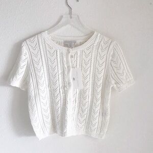 Caroline Constas White Short-Sleeve Knit Cardigan